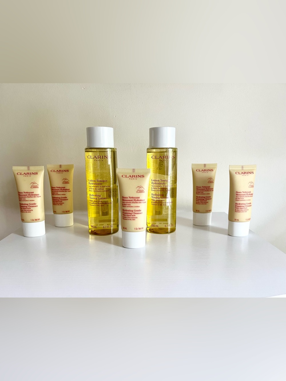 Two Clarins FULL size Hydrating Toning Lotion 5 Travel hydrating cleansers.